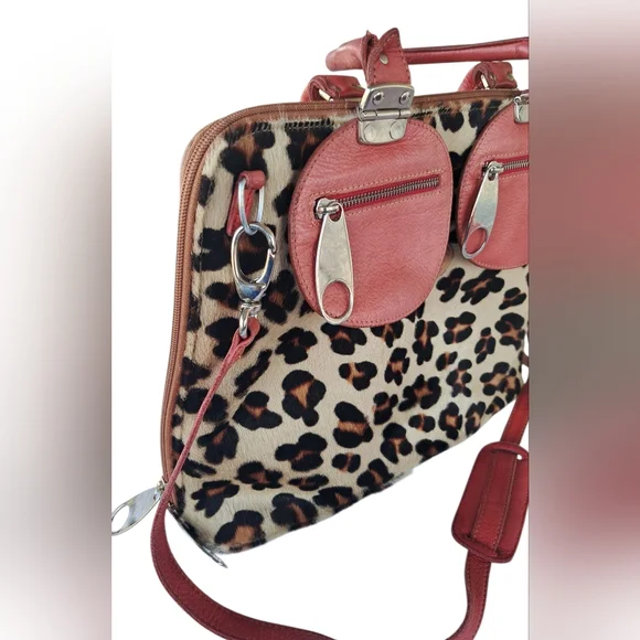 Tangaroa By Terrida Leopard Print Bag with Orange Accents. - Picture 4 of 16